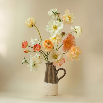 Antique Terracotta Pitcher Vase for Flowers, Rustic Farmhouse Terracotta Jug Vase