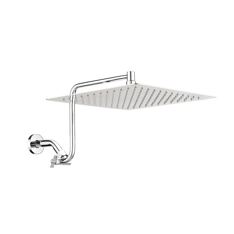 12 Inch Rain Shower Head With Adjustable Arm - Stainless Steel, Scaling, Easy Installation, Wall Mounted Rainfall 2 Gpm Max Flow, Fixture