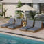 Chaise longue en bois d'acacia massif de L 76,8 po avec dossier réglable à 6 positions, coussin triple pliable gris foncé résistant à l'eau, chaise longue ergonomique pour la cour de la piscine