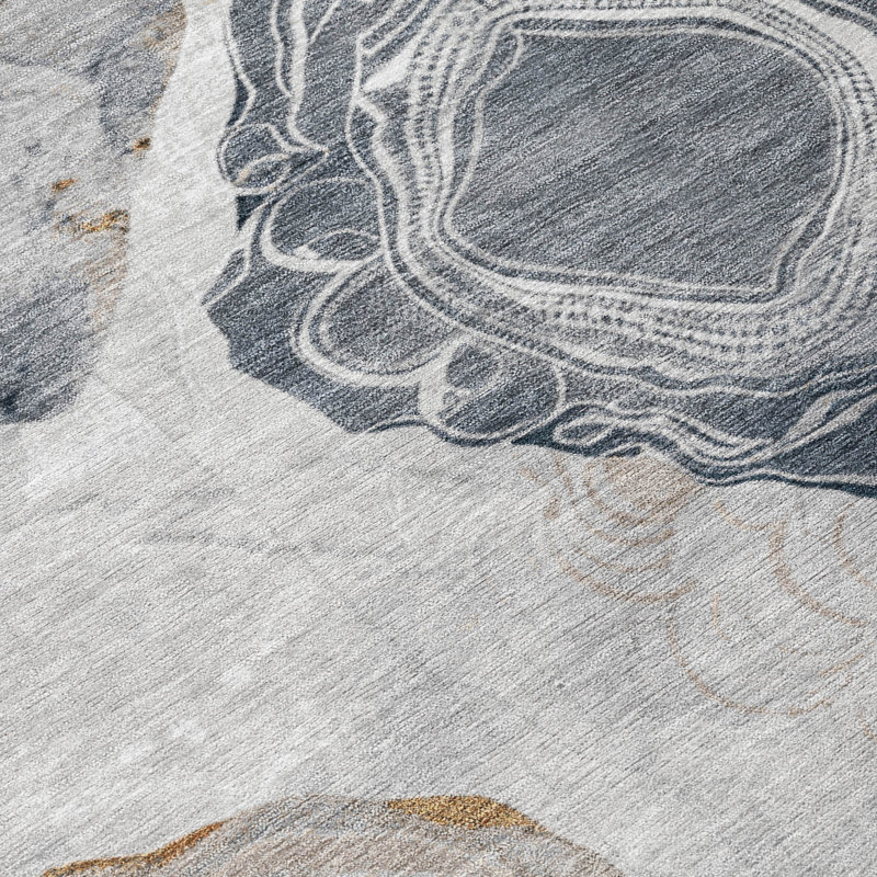 Gray Round Synthetic Flat Woven Washable Rug, 8' x 8'