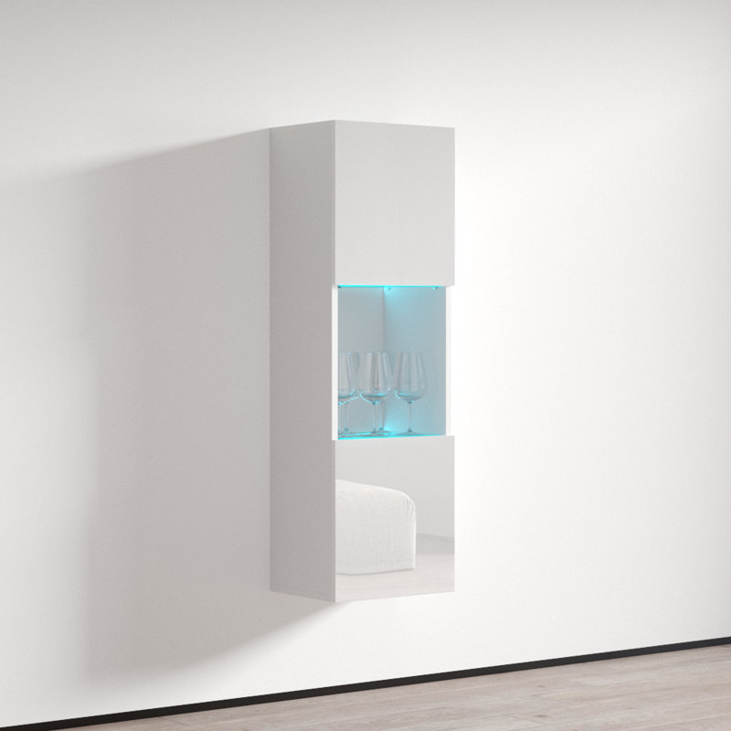 Balroop 15.75" Floating Bookcase with 16-Color LED Lighting, High Gloss Finish, White