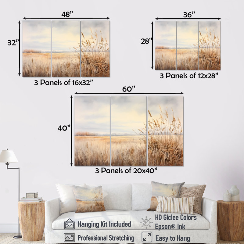 Prairie Peacefulness Meadows II - ensemble d'art mural prairies, H 28 po x l 36 po x P 1 po