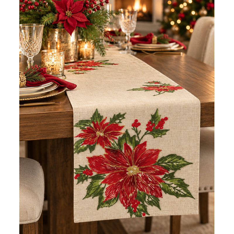 Chemin de table Poinsettia Christmas 14 po x 70 po