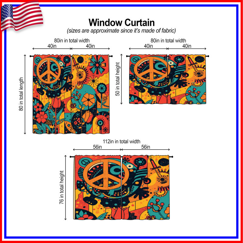 Rideaux de fenêtre Retro Floral Peace, 40 po x 61 po - 2 panneaux, Transparent