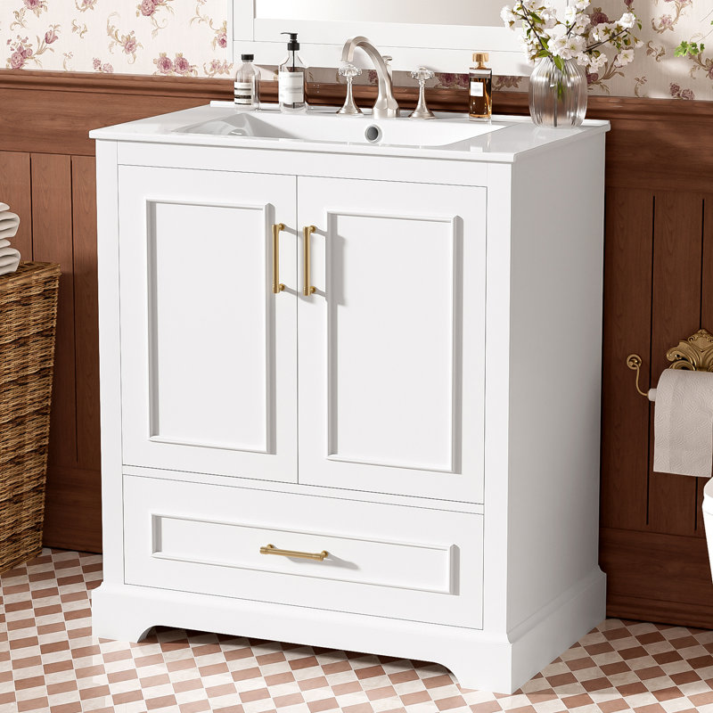 Freestanding 30" Bathroom Vanity With Ceramic Top, White