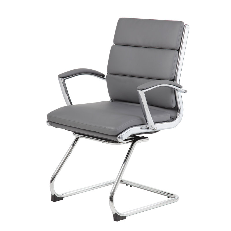 Kim Executive Guest Chair With Metal Chrome Cantilever Base, Gray Vinyl