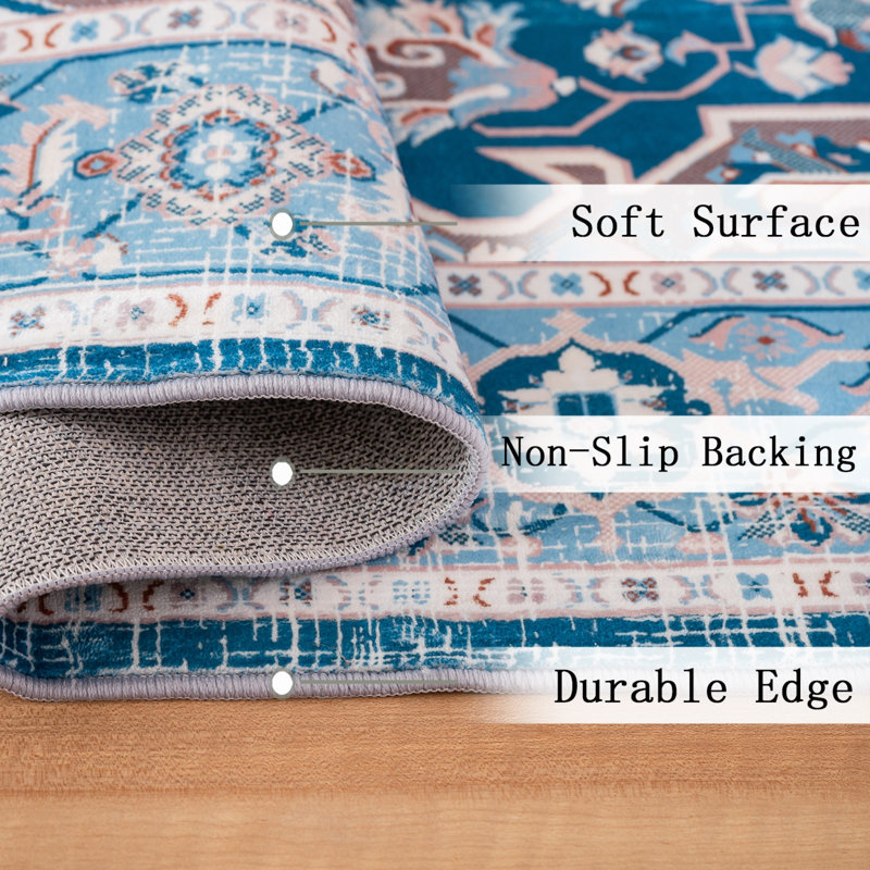 Tapis antidérapant lavable en polyester rétro bohème pour le salon et la chambre à coucher