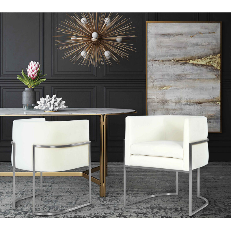 Isparta 19'' H Velvet Upholstered Armchair, Silver, Cream