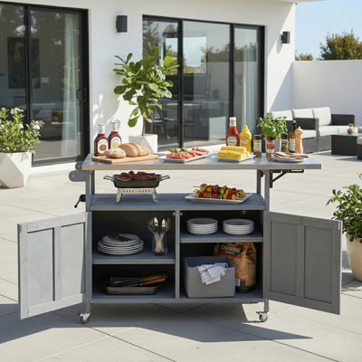 Foldable Outdoor Kitchen Island With Lockable Wheels And Towel Rack