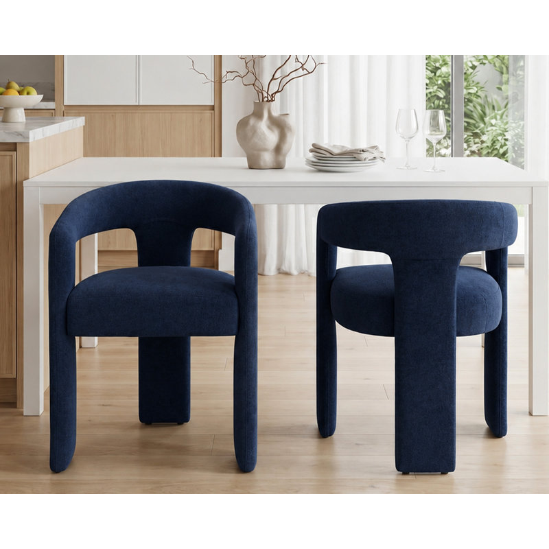 Modern Upholstered Boucle Barrel Dining Chairs for Kitchen (Set of 2), Blue