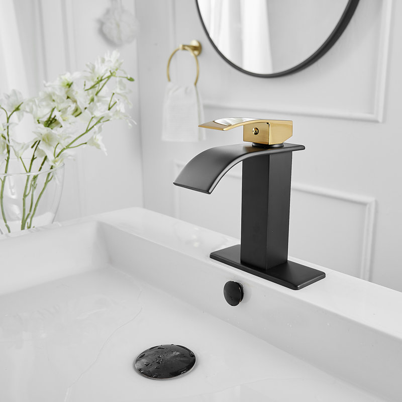Single-Hole Single-handle Bathroom Faucet with Drain Assembly, Black/Gold