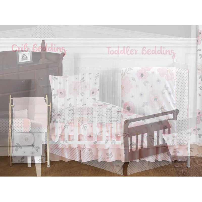 Lavender and Pink Watercolor Floral Fabric Storage Bins, Set of 2