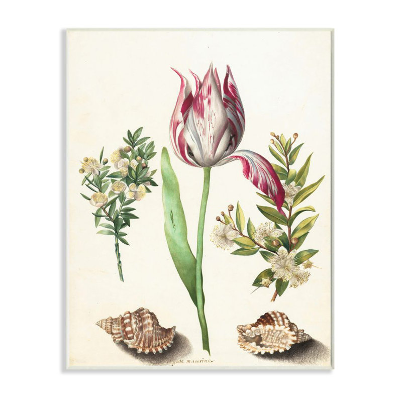 Floral tropical rose exotique par Ziwei Li-impression d’art graphique, H 19 po x l 13 po x P 0,5 po, Bois naturel