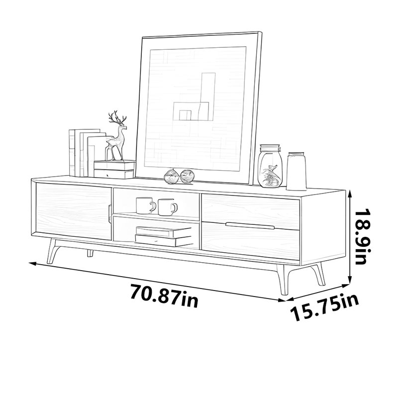 Meuble télé luxueux en noyer noir de style italien, 70.87"