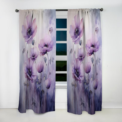 «Violet Veil Delicate Poppies Moment» - Rideau floral occultant en velours Poppies - 1 panneau
