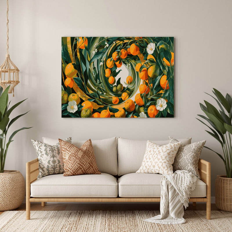 Art mural vert en forme de fruit à la bergamote, H 12 po x l 18 po