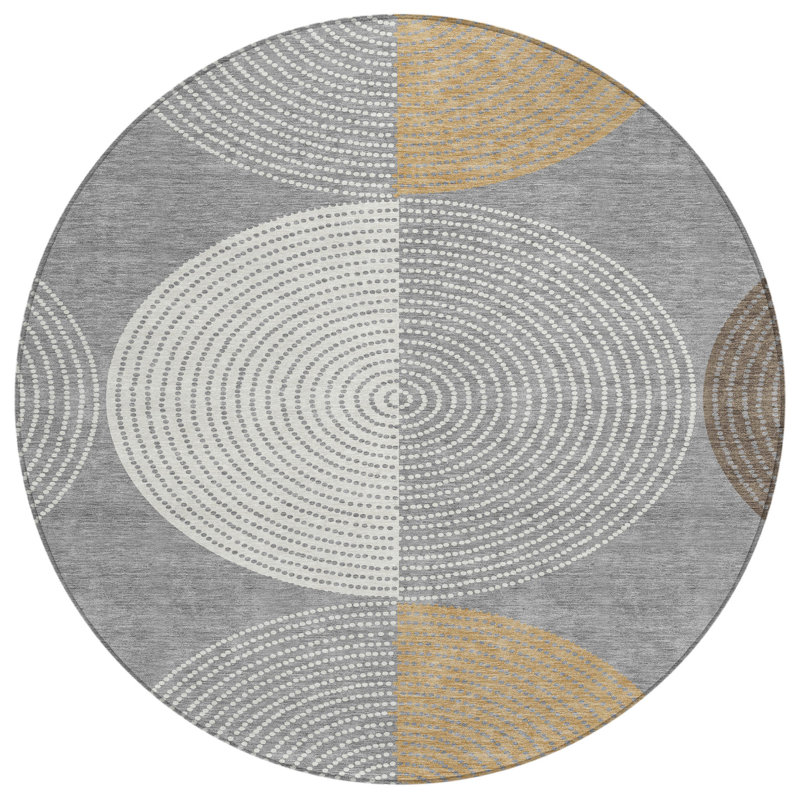 Machine Washable Indoor/Outdoor Jenning ACN2281 Geometric Rug, Round 8'