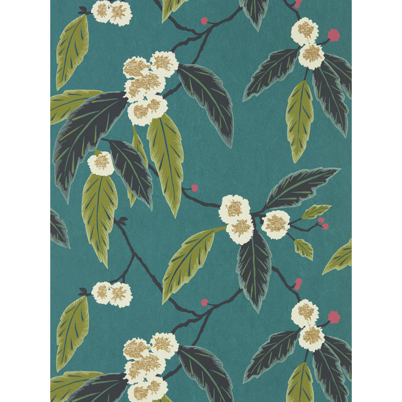 Coppice Wallpaper, Peacock/Azalea/Midnight