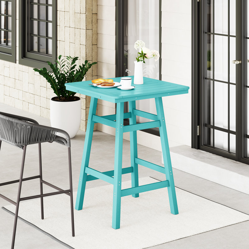 Laguna Square Outdoor Bar Table With Umbrella Hole , 30.7'' in. W 30.7'' in. D, Teal