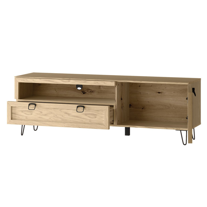 Dunn Manufactured + Solid Oak Wood 1-Door 1-Drawer TV Unit for TVs up to 70"