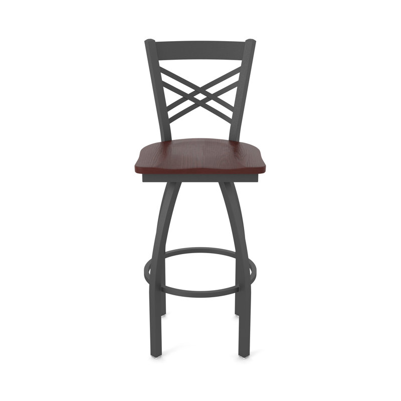 Tabouret tournant 820 Catalina, Étain, Bois - Chêne cerisier foncé, Très grand (assise de 36 po de hauteur)