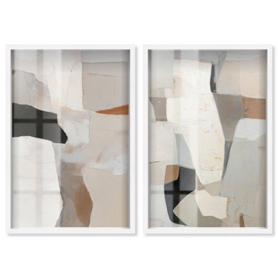Ancient Walls Shadowbox Print Neutral Boho Art Set by Art Remedy, White Frame, 36 x 54