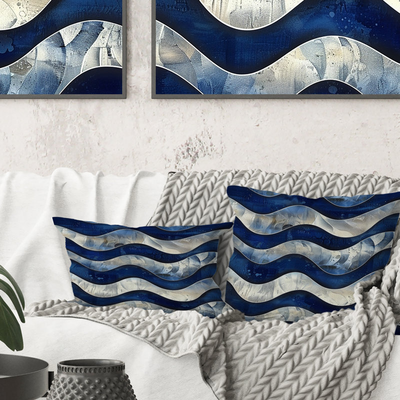 Coussin Blue Retro Wave - Mid-Century, H 18 po x l 18 po