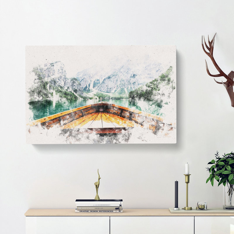 Boat In Lago Di Braies Italy - Wrapped Canvas, 35cm H x 50cm W x 3cm D