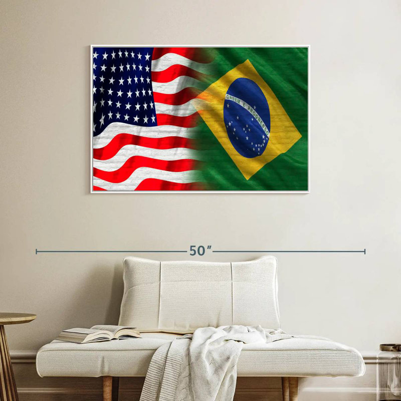 Drapeau des États-Unis et du Brésil, Cadre flottant blanc, 40 po x 27 po