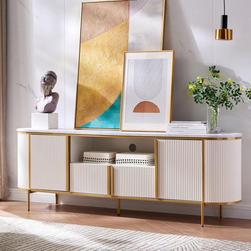 Meuble télé pour téléviseur de 78 po ou moins Rosevell, Blanc