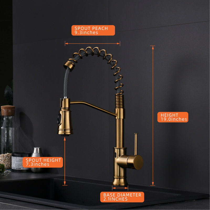 Touchless Kitchen Faucet With Pull Down - Automatic Smart Hands- Brushed Gold Modern Sink For Contemporary Kitchens Spray