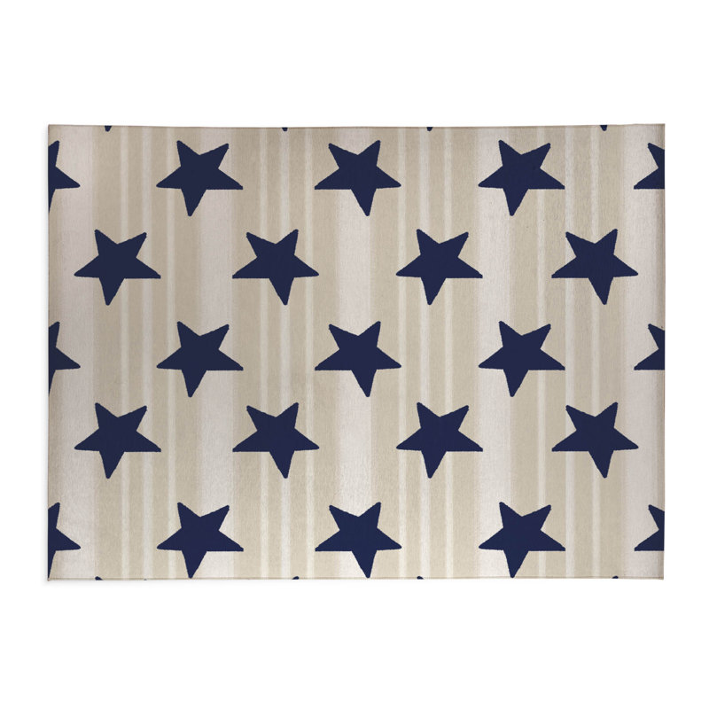 Tapis de cuisine à profil bas Stars & Stripes, Rectangulaire 2 pi x 3 pi, Neutre / bleu