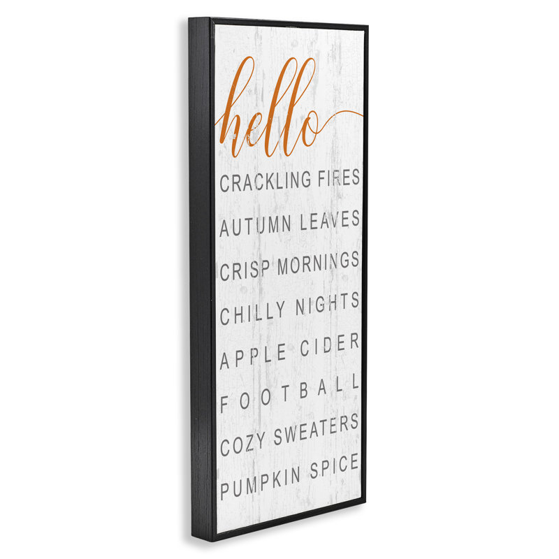 «Hello Fall favorites phrases», estampe numérique par Jessica Mundo, Giclée encadrée noir minuit, H 24 po x l 10 po
