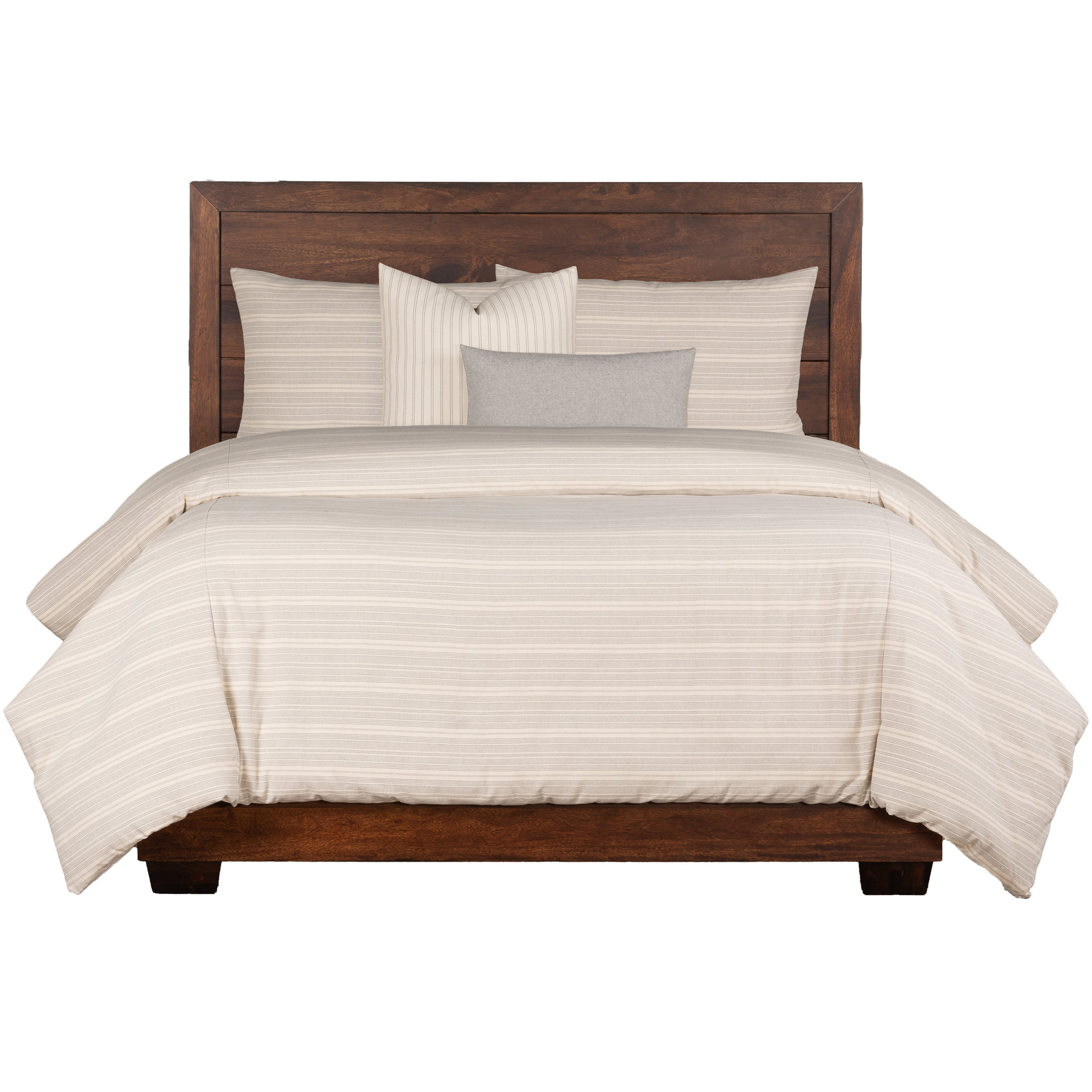 Birch Lane Ticking Stripe Pewter Farmhouse 7-Piece Duvet Cover Set, Gray/Ivory Striped
