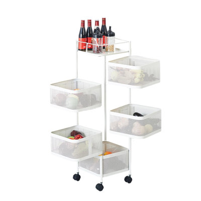 5-Tier Rotating Rolling Storage Cart with Lid, Metal Mesh Organizer with 360° Wheels for Kitchen Storage