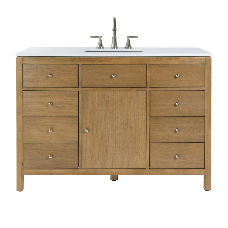 Meuble-lavabo simple 48 po avec comptoir en quartz Celine, brun naturel, Naturel