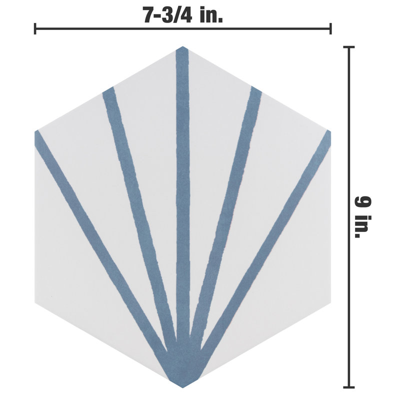 Horizon 7-3/4" x 9" Porcelain Wall & Floor Tile, White/Blue