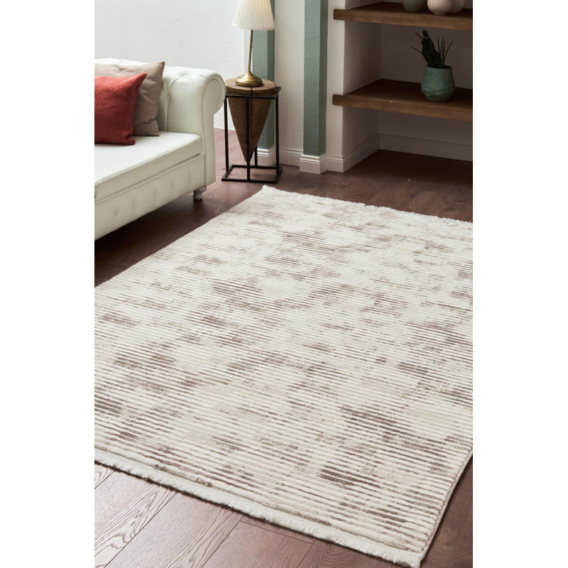 Tapis crème / intérieur / extérieur en coton / polyester Alice, Rectangle 2 pi 7 po x 4 pi 11 po