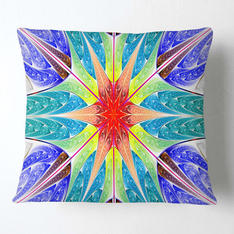 Coussin abstrait à motif abstrait fractal, 16 po x 1 po, Bleu, Coussin décoratif