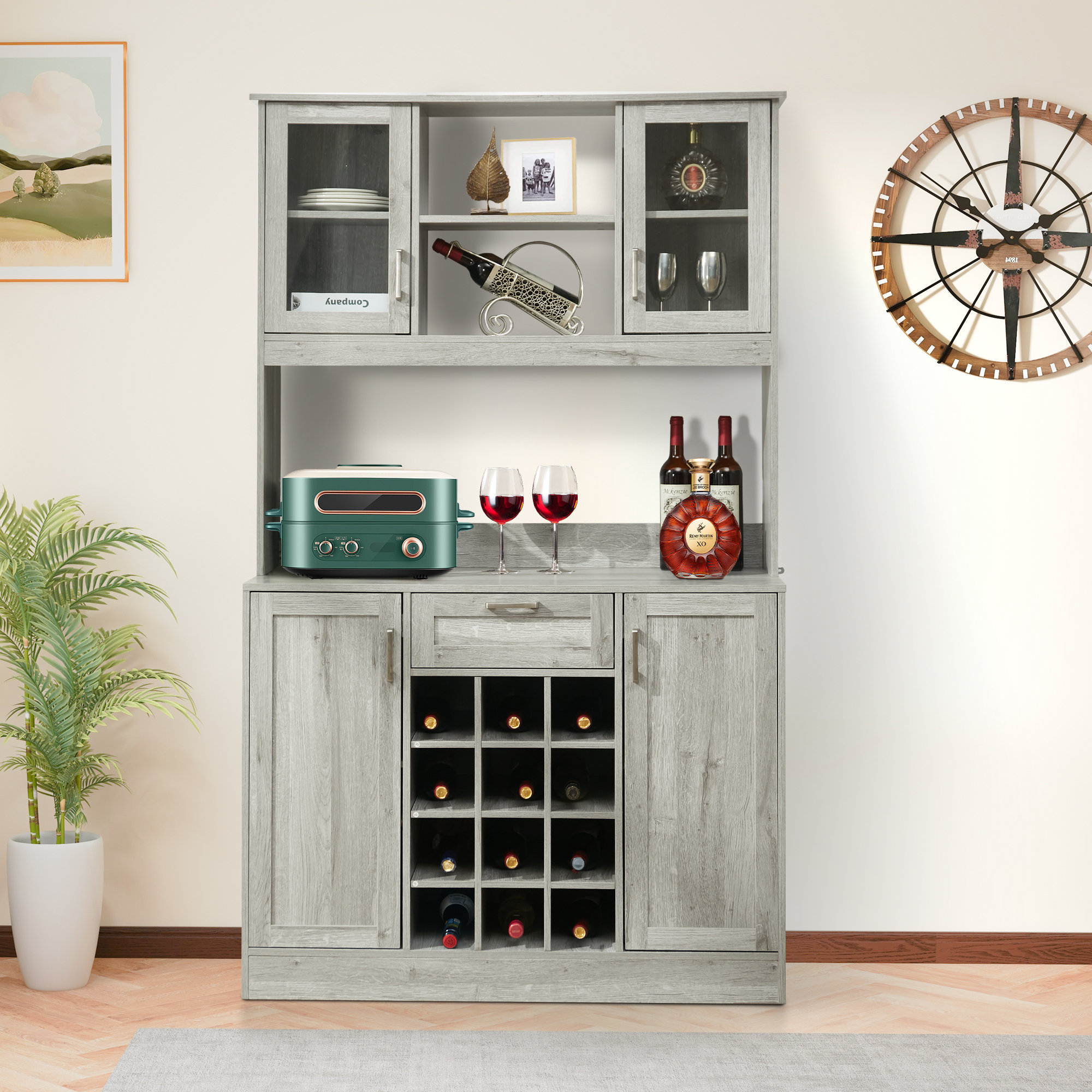 Winston Porter Burlene 42.1''Wide Premium Oak Gray Bar Cabinet with ...