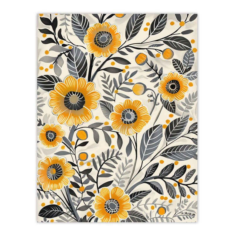 Yellow Marigold Flowers Pattern Wildflowers Wall Art Print