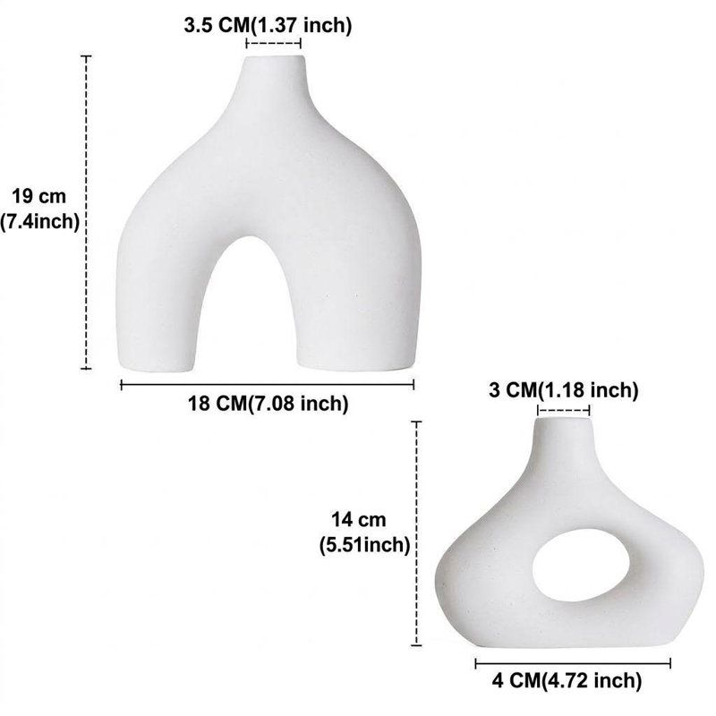 Vases blancs abstraits en céramique, vase de table minimaliste Boho Hollow Arch Donut