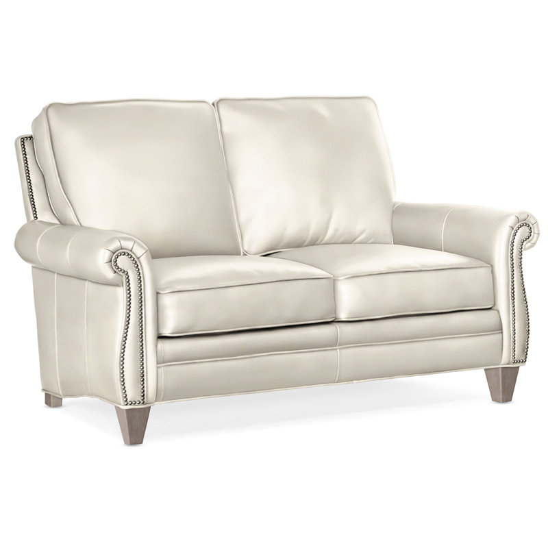Causeuse à accoudoirs roulés en cuir véritable 65 po, Étain n<sup>o</sup> 9, Pierre, Cuir véritable Fumo Aline