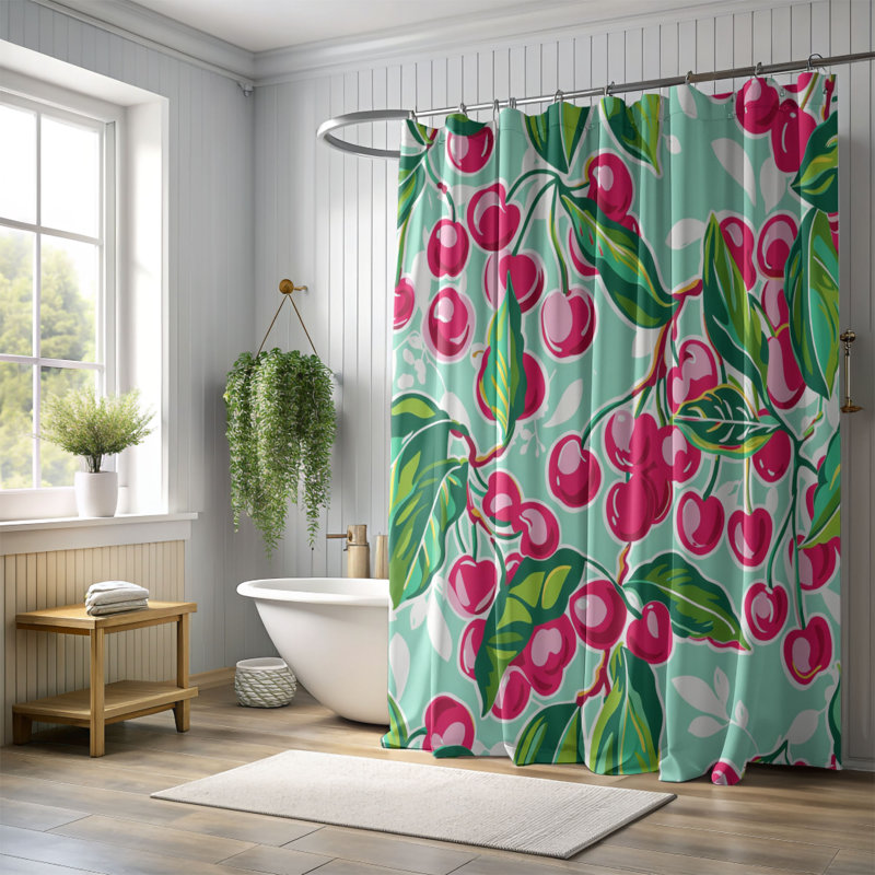 Rideau de douche standard 1 pièce Preppy Berry, H 74 po x l 71 po