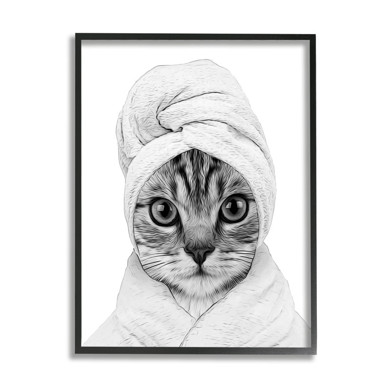 Drôle de chat dans un peignoir, art de la giclée noire encadrée par Annalisa Latella, Giclée encadrée noir minuit