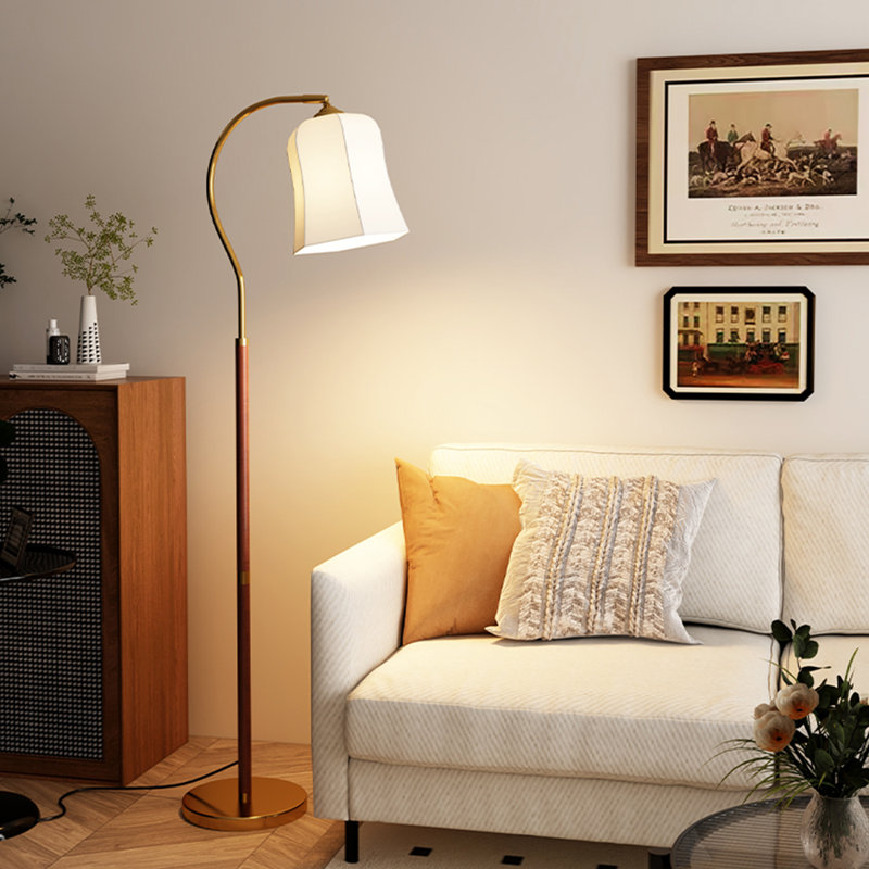 Lampe sur pied vintage en tissu et en bois massif de style chinois