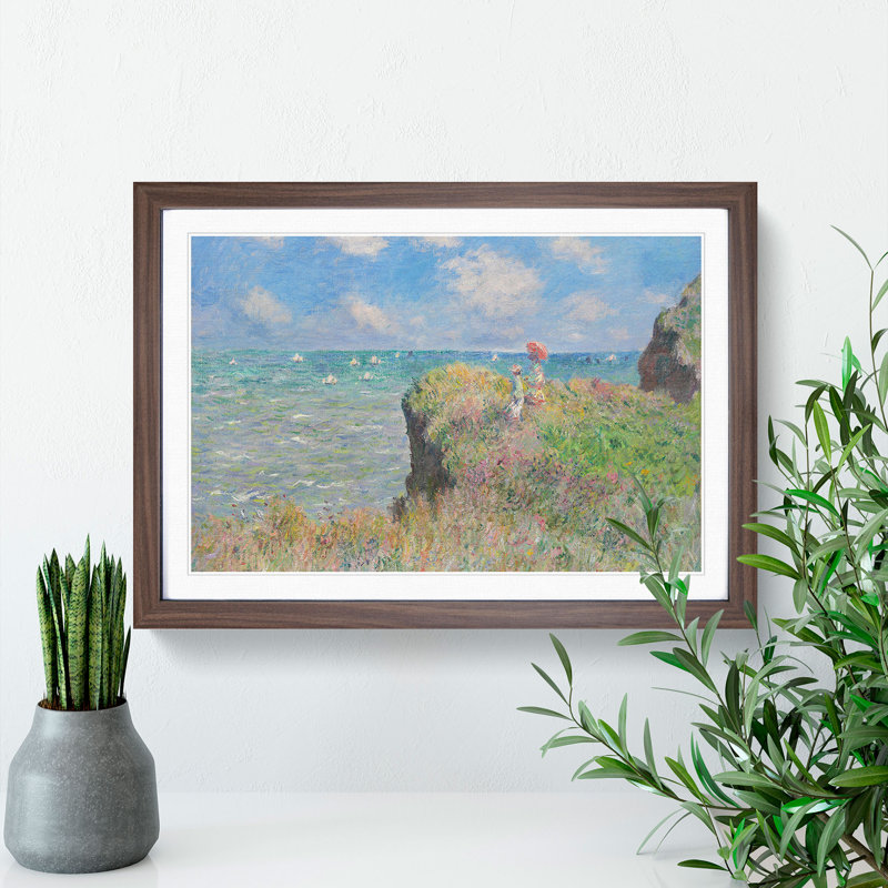 Cliff Walk at Pourville by Claude Monet - Picture Frame Painting, 27cm H x 36cm W x 2cm D, Walnut Framed