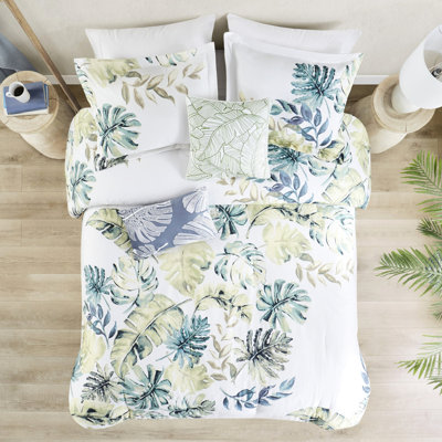 Édredon en coton pour très grand lit - Imprimé tropical avec rembourrage et lit confortable en matériau respirant bleu