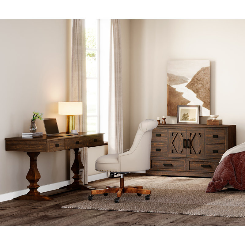 Farmhouse Office Desk Set With Sideboard Storage Cabinet - 60-Inch Desk With Integrated Power & 9-Organizer Storage System