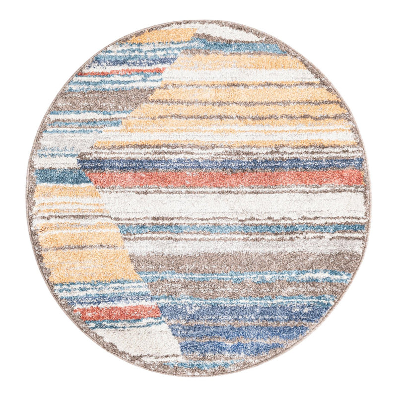 Tapis blanc / vert / bleu Frystown, Rond 3 pi 3 po